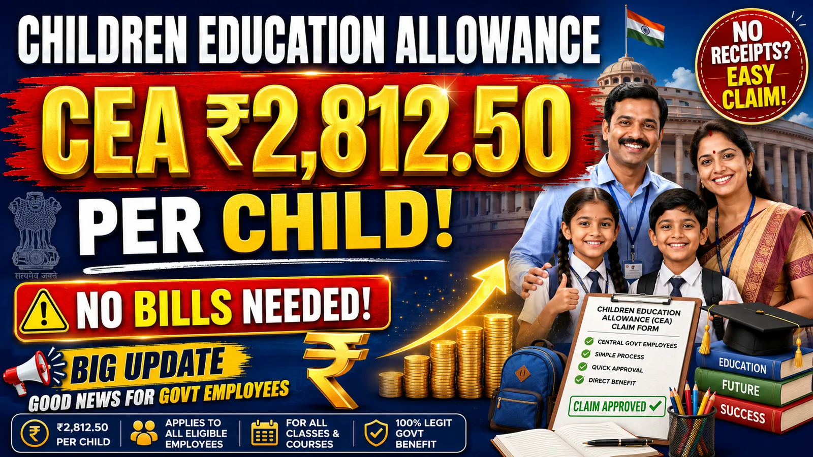 Children Education Allowance 2026: ₹2,812.50 Per Child, No Bills Needed